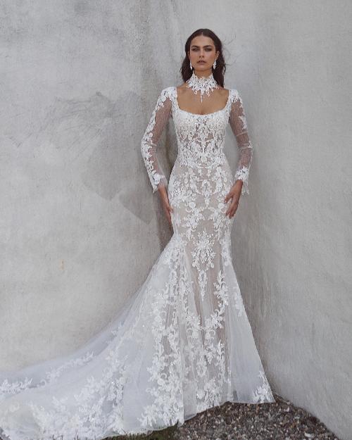 124103 mermaid long sleeve wedding dress with lace and removable choker1